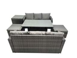Rackhams 8 Seat Outdoor Wicker PE Rattan Garden Furniture Set Dining Table Sofa Set with 2 Big Stool Side Table Dark Grey Mixed - thumbnail 1