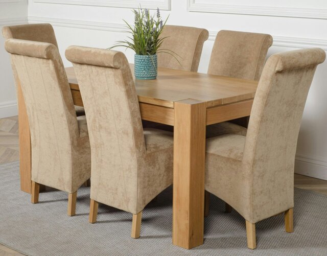 Rackhams Kuba Medium Oak Dining Table with Montana Fabric Chairs - 6 chairs - Beige - image 1