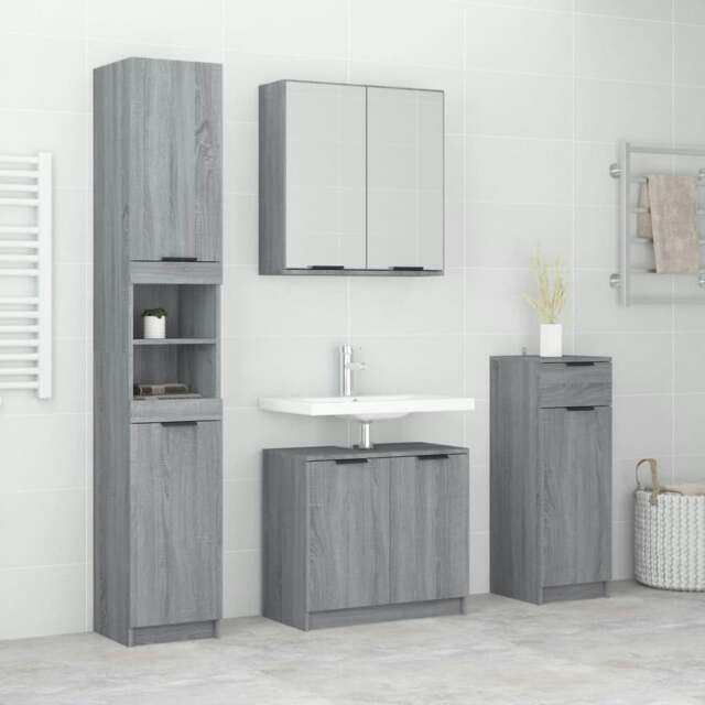 Rackhams 4 Piece Bathroom Cabinet Set Grey Sonoma Engineered Wood