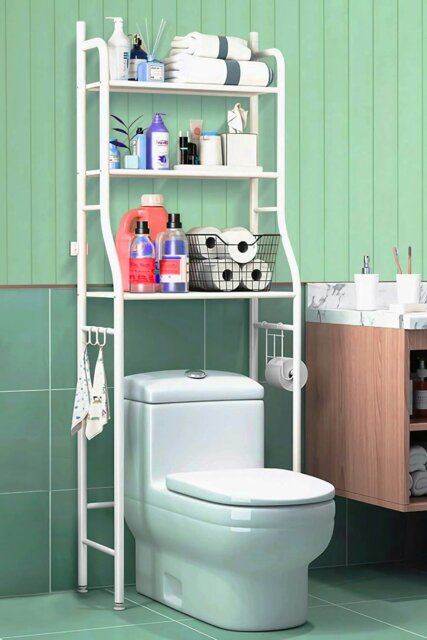 Rackhams 3 Tiers Metal Bathroom Organizer Over Toilet Rack Storage Shelves - White - image 1