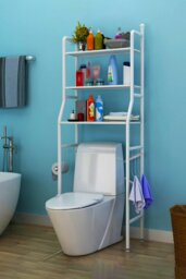 Rackhams 3 Tiers Metal Bathroom Organizer Over Toilet Rack Storage Shelves - White - thumbnail 5