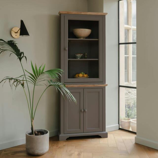 Rackhams Florence Corner Display Cabinet, Glass Door Assembled Dresser - Dove Grey - image 1