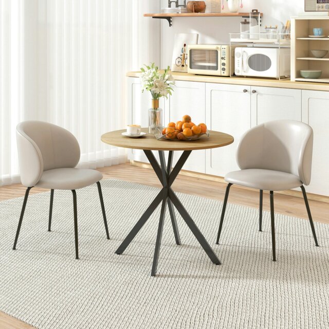 Rackhams 80cm Round Dining Table, Industrial Kitchen Table with Steel Legs - Oak - Black - 80 - image 1