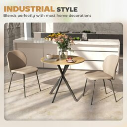 Rackhams 80cm Round Dining Table, Industrial Kitchen Table with Steel Legs - Oak - Black - 80 - thumbnail 4