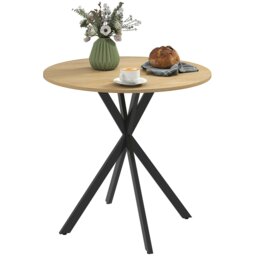 Rackhams 80cm Round Dining Table, Industrial Kitchen Table with Steel Legs - Oak - Black - 80 - thumbnail 2
