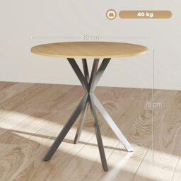 Rackhams 80cm Round Dining Table, Industrial Kitchen Table with Steel Legs - Oak - Black - 80 - thumbnail 5