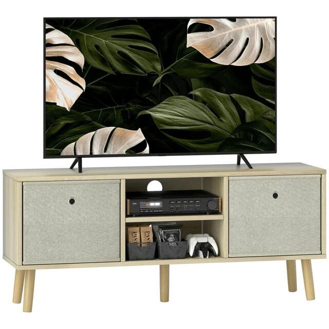 Rackhams TV Cabinet Stand Unit for TVs up to 50'' with Foldable Drawers, Entertainment Centre for Living Room Natural