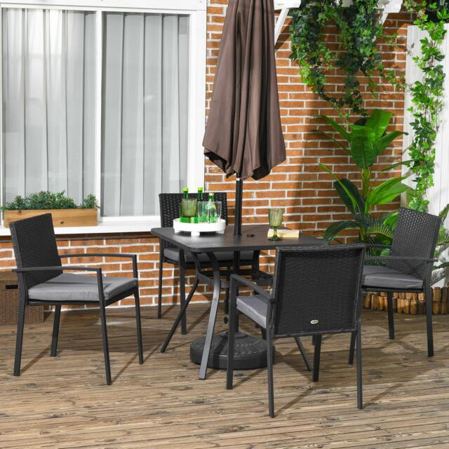 Rackhams Rattan Garden Dining Set for 4 with Cushions Umbrella Hole, Black - image 1