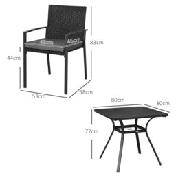 Rackhams Rattan Garden Dining Set for 4 with Cushions Umbrella Hole, Black - Black - Steel, PE Rattan, Polyester - 80 x 80 x 72cm - thumbnail 5