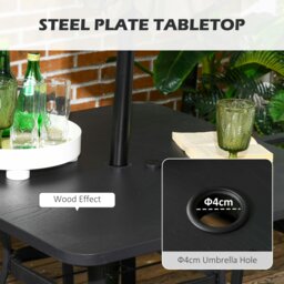 Rackhams Rattan Garden Dining Set for 4 with Cushions Umbrella Hole, Black - Black - Steel, PE Rattan, Polyester - 80 x 80 x 72cm - thumbnail 4