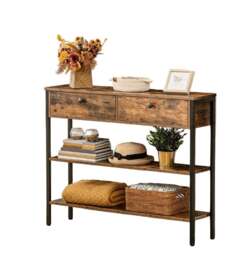 Rackhams Rustic Brown Console Table with 2 Drawers – Industrial Hallway Table Sofa Side Table with Storage - thumbnail 5