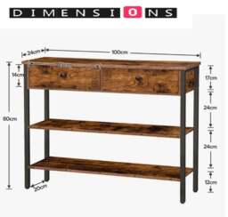 Rackhams Rustic Brown Console Table with 2 Drawers – Industrial Hallway Table Sofa Side Table with Storage - thumbnail 3