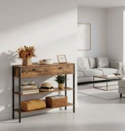 Rackhams Rustic Brown Console Table with 2 Drawers – Industrial Hallway Table Sofa Side Table with Storage - thumbnail 4