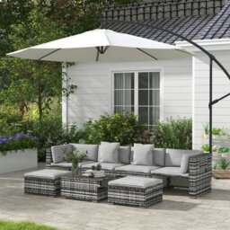 Rackhams 7 PCs Rattan Garden Furniture Set with Side Shelf Stools - Mixed-grey - PE Rattan - 75W x 75D x 63Hcm - thumbnail 1