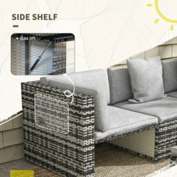 Rackhams 7 PCs Rattan Garden Furniture Set with Side Shelf Stools - Mixed-grey - PE Rattan - 75W x 75D x 63Hcm - thumbnail 3