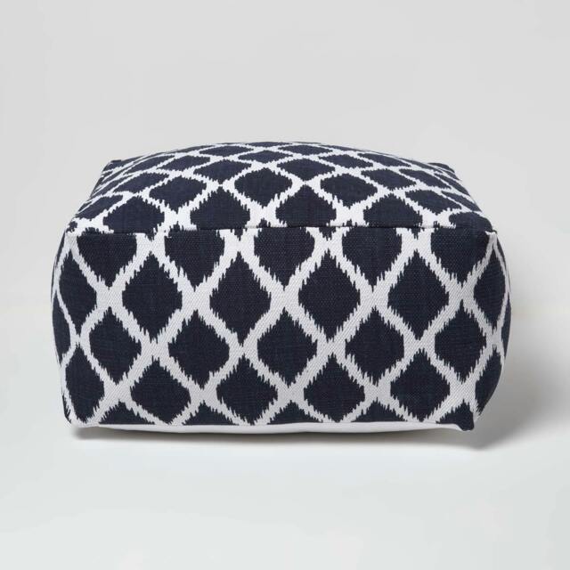 Rackhams Ikat Design Blue and Natural Colour Bean Filled Pouffe - 60 x 60 x 30 cm - image 1