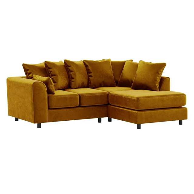 Rackhams Brooklyn Full Foam Plush Velvet Corner Sofa - Gold - Right Hand Facing - image 1