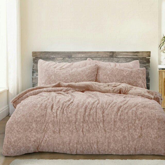 Rackhams Teddy Marl Fluffy and Warm Fleece Duvet Cover Set - Blush - King - image 1