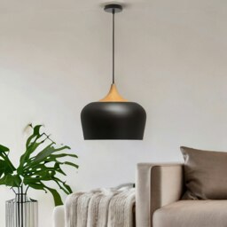 Rackhams Industrial Metal Wooden Effect Ceiling Light Pendant Shade Black