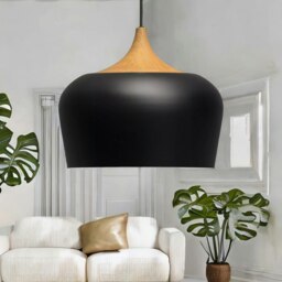 Rackhams Industrial Metal Wooden Effect Ceiling Light Pendant Shade Black - thumbnail 6