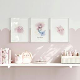 Rackhams Mermaid Decorations Bedroom - Set of 3 wall art prints - A2 16.54 x 23.39 in / 42 x 59.4 cm - Satin Photo paper 280 gsm - Black Frame - thumbnail 2
