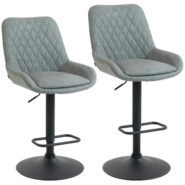 Rackhams Set of Two Faux Leather Retro Bar Stools - Light Grey