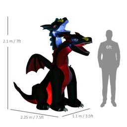 Rackhams 7FT Tall Halloween Inflatable Dragon with 2 Heads and LED Lights, Blow Up Halloween Party Decoration for Indoor Outdoor Yard Lawn Garden - thumbnail 3
