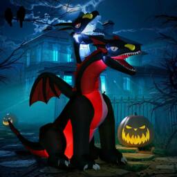 Rackhams 7FT Tall Halloween Inflatable Dragon with 2 Heads and LED Lights, Blow Up Halloween Party Decoration for Indoor Outdoor Yard Lawn Garden - thumbnail 2