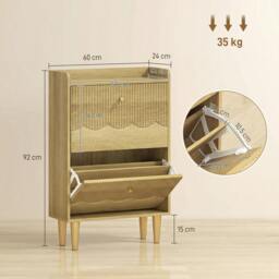 Rackhams Narrow Shoe Cabinet, Shoe Storage Cabinet with Flip Drawers, Oak - 3 Flip Drawers - thumbnail 4