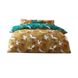Rackhams Demoiselle Botanical Duvet Cover Set - Mustard Yellow - Single - Mustard Yellow - 50% Cotton/50% Polyester