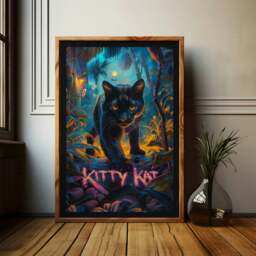 Rackhams Kitty Kat Panther Art Print - Framing Options Available - Black - A2 - Floating Canvas - thumbnail 1