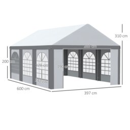Rackhams 6 x 4m Party Tent, Marquee Gazebo with Sides, Windows and Double Doors - 600L x 397W x 310H cm - thumbnail 6