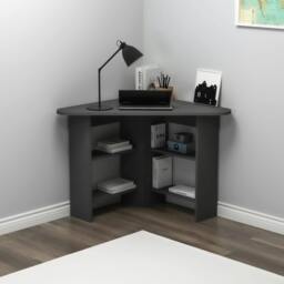 Rackhams Corner Computer Desk with Shelves-Gredos - Dark Grey - thumbnail 1