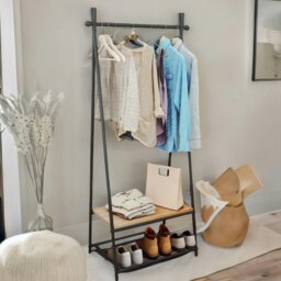 Rackhams Industrial Open Wardrobe Garment Rail With Storage Shelves Brown - thumbnail 4