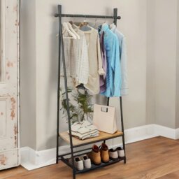 Rackhams Industrial Open Wardrobe Garment Rail With Storage Shelves Brown - thumbnail 1