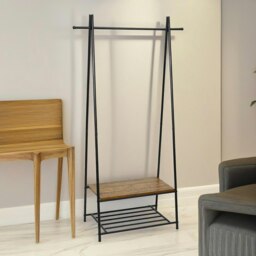 Rackhams Industrial Open Wardrobe Garment Rail With Storage Shelves Brown - thumbnail 5