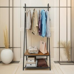 Rackhams Industrial Open Wardrobe Garment Rail With Storage Shelves Brown - thumbnail 2