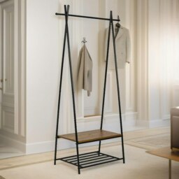 Rackhams Industrial Open Wardrobe Garment Rail With Storage Shelves Brown - thumbnail 3