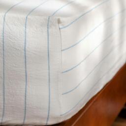 Rackhams White/Blue Pinstripe Linen Cotton Blend Duvet Cover - Double - thumbnail 4