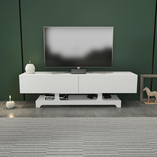 "Rackhams Tera Modern TV Stand TV Cabinet for TV's up to 72"" - White" - image 1
