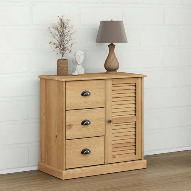 Rackhams Sideboard with Drawers VIGO 78x40x75 cm Solid Wood Pine - Brown - Solid pinewood with a honey wax finish, engineered wood, metal