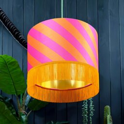 "Rackhams Tutti Frutti Helter Skelter Velvet Lampshades With Gold Foil Lining and Fringing - Ceiling Pendant / Arc Lamp - 35cm diameter x 20cm height / 14"" x 8""" - thumbnail 1