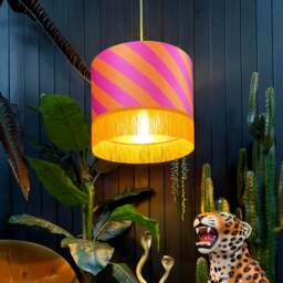 "Rackhams Tutti Frutti Helter Skelter Velvet Lampshades With Gold Foil Lining and Fringing - Ceiling Pendant / Arc Lamp - 35cm diameter x 20cm height / 14"" x 8""" - thumbnail 3