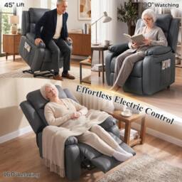 Rackhams Riser and Recliner Chair Power Lift Recliner with Remote, Dark Grey - thumbnail 4