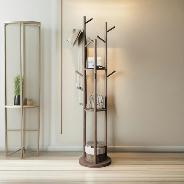 Rackhams Rotating 360 Wooden Coat Stand With 9 Hooks Brown - image 1