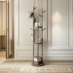 Rackhams Rotating 360 Wooden Coat Stand With 9 Hooks Brown - thumbnail 5