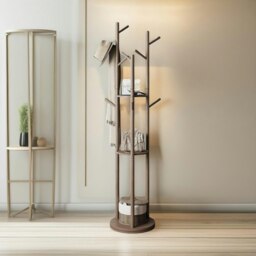 Rackhams Rotating 360 Wooden Coat Stand With 9 Hooks Brown - thumbnail 1