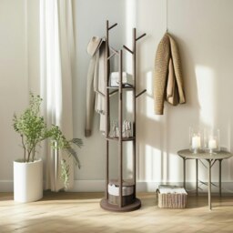 Rackhams Rotating 360 Wooden Coat Stand With 9 Hooks Brown - thumbnail 3