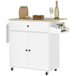 Rackhams Kitchen Island with Drop Leaf, Rolling Kitchen Storage Trolley, White - White - thumbnail 2