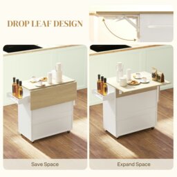 Rackhams Kitchen Island with Drop Leaf, Rolling Kitchen Storage Trolley, White - White - thumbnail 4